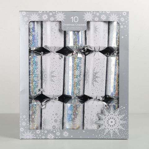 Silver Holographic Christmas Crackers (Bon Bons) 10pk front