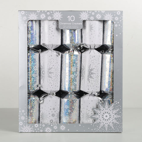  Silver Holographic Christmas Crackers (Bon Bons) 10pk front